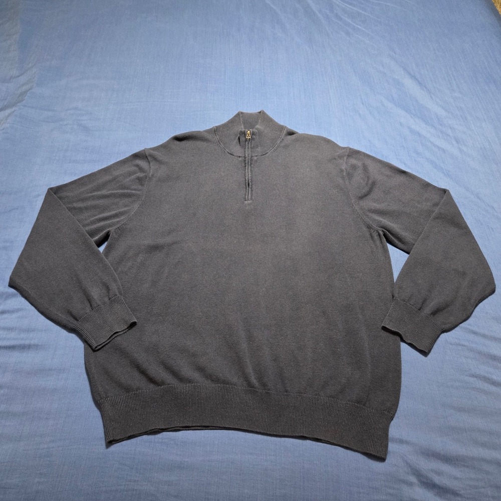 Jos. A. Bank Quarter Zip Sweater Mens Large Navy Blue Excellent Pima Cotton Knit